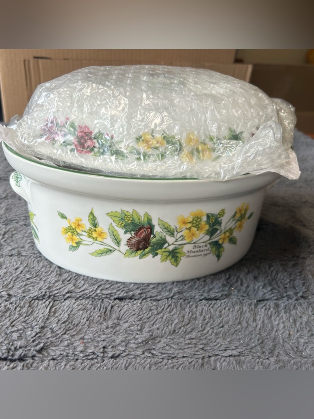 Royal Worcester WORCESTER HERBS Green Trim 2 Qt Oval Covered Casserole ~ England